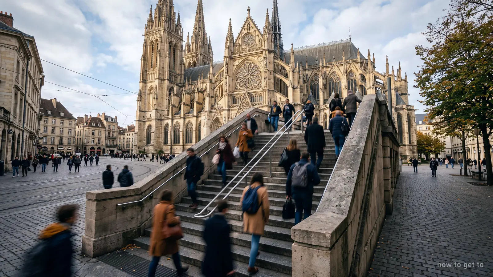The Duomo metro exit in Milan, steps rising from the underground station to the cathedral square